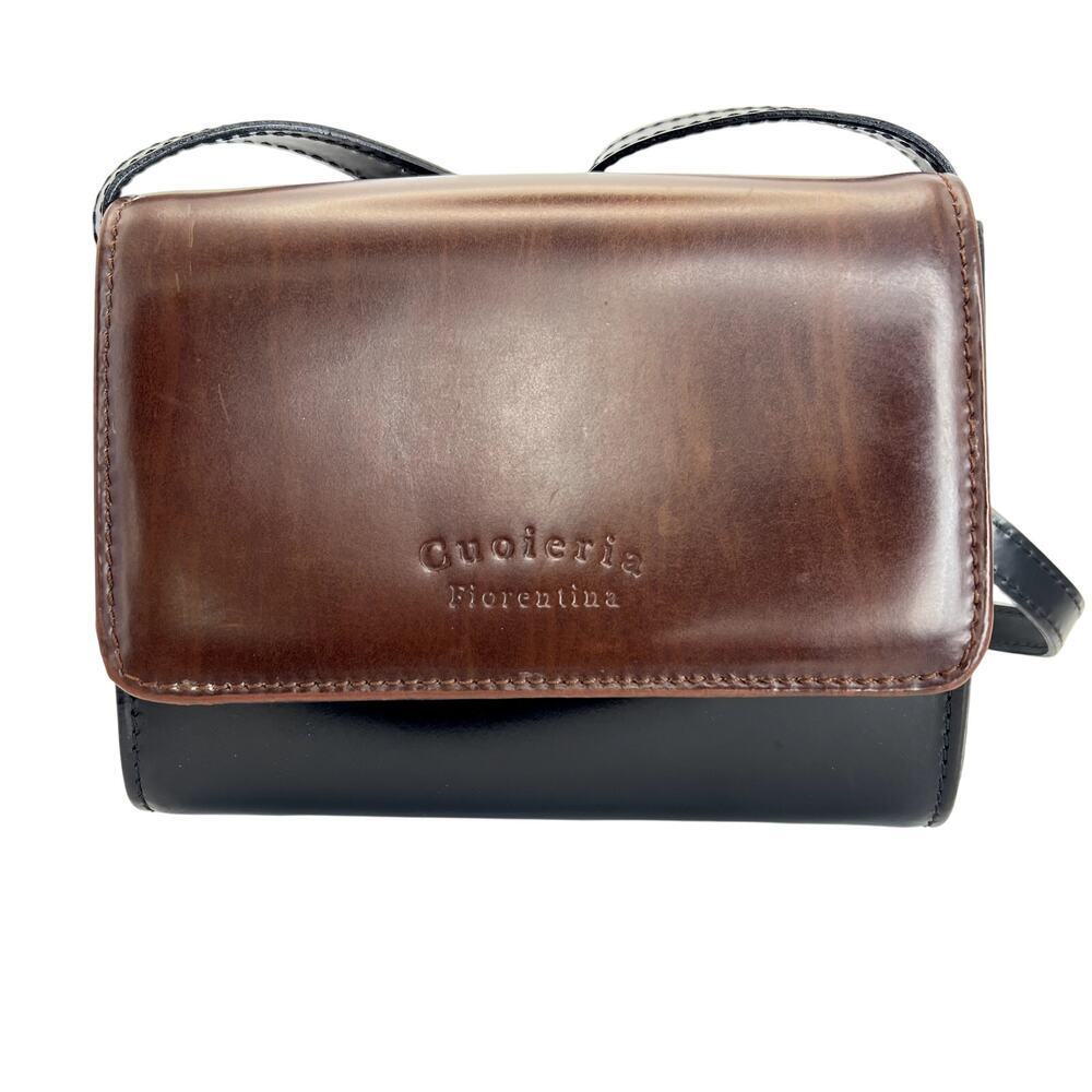 Cuoieria Florentina Vintage Genuine Leather Crossbody Bag Purse Brown Black Flap